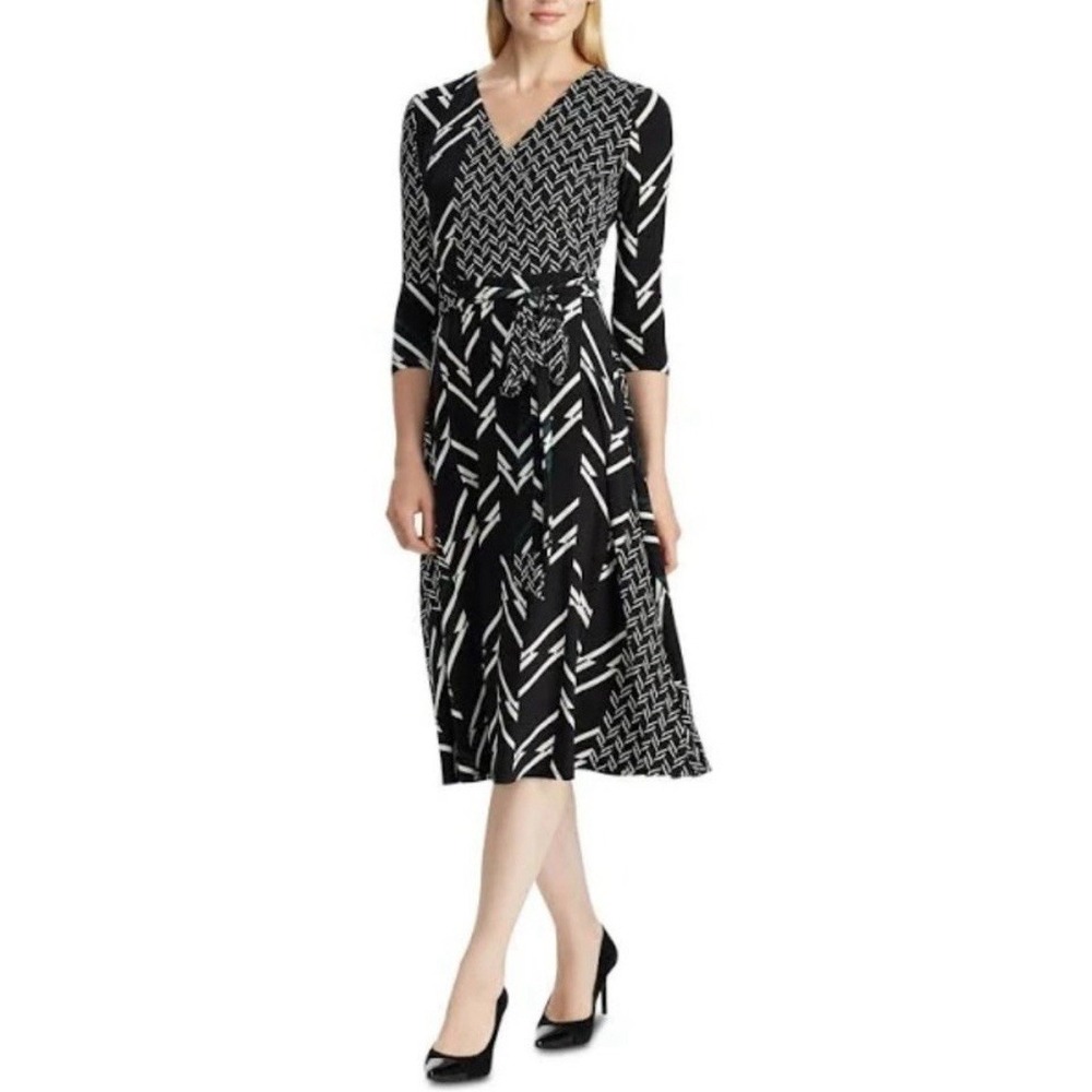 NWT Lauren Ralph Lauren Women's Belted‎ Multi-Print Jersey Midi Dress Size 14P
